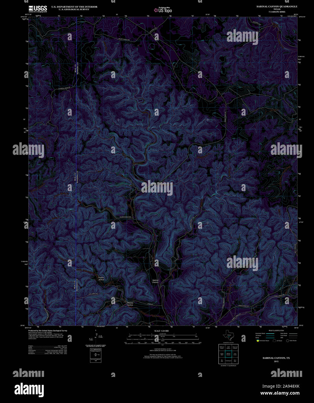 USGS TOPO Map Texas TX Sabinal Canyon 20121219 TM Inverted Restoration