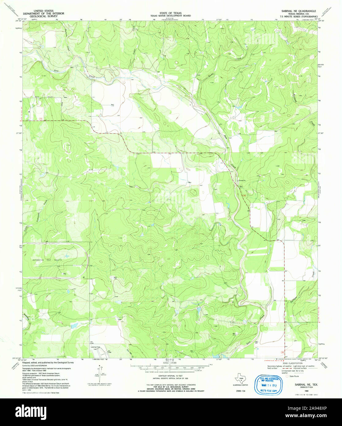 USGS TOPO Map Texas TX Sabinal NE 117644 1969 24000 Restoration Stock Photo