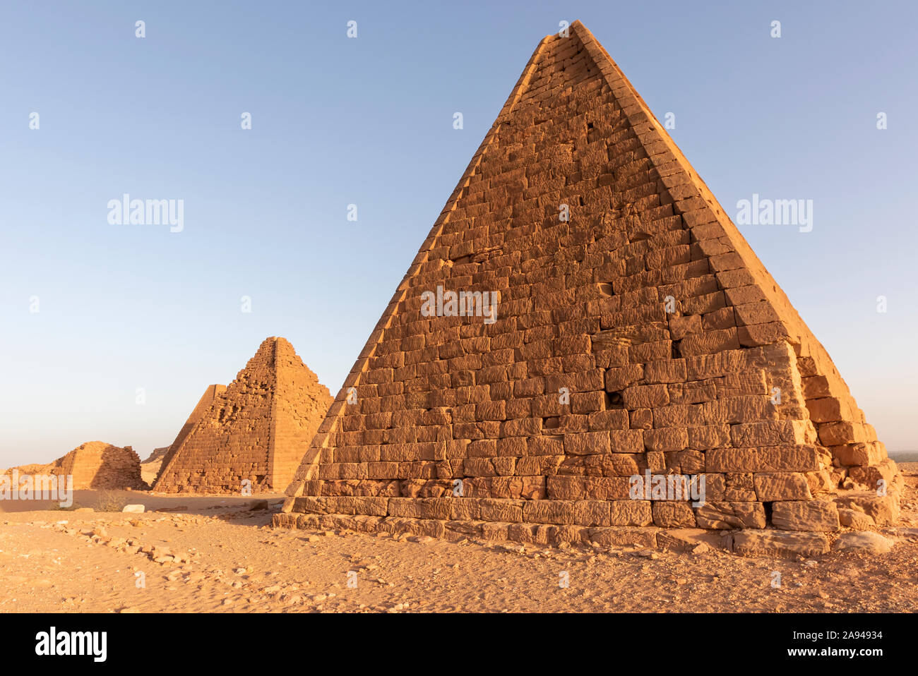 Field of Kushite royal pyramids, Mount Jebel Barkal; Karima, Northern State, Sudan Stock Photo
