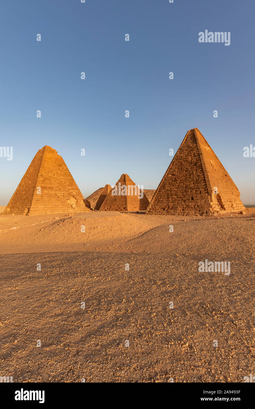 Field of Kushite royal pyramids, Mount Jebel Barkal; Karima, Northern State, Sudan Stock Photo