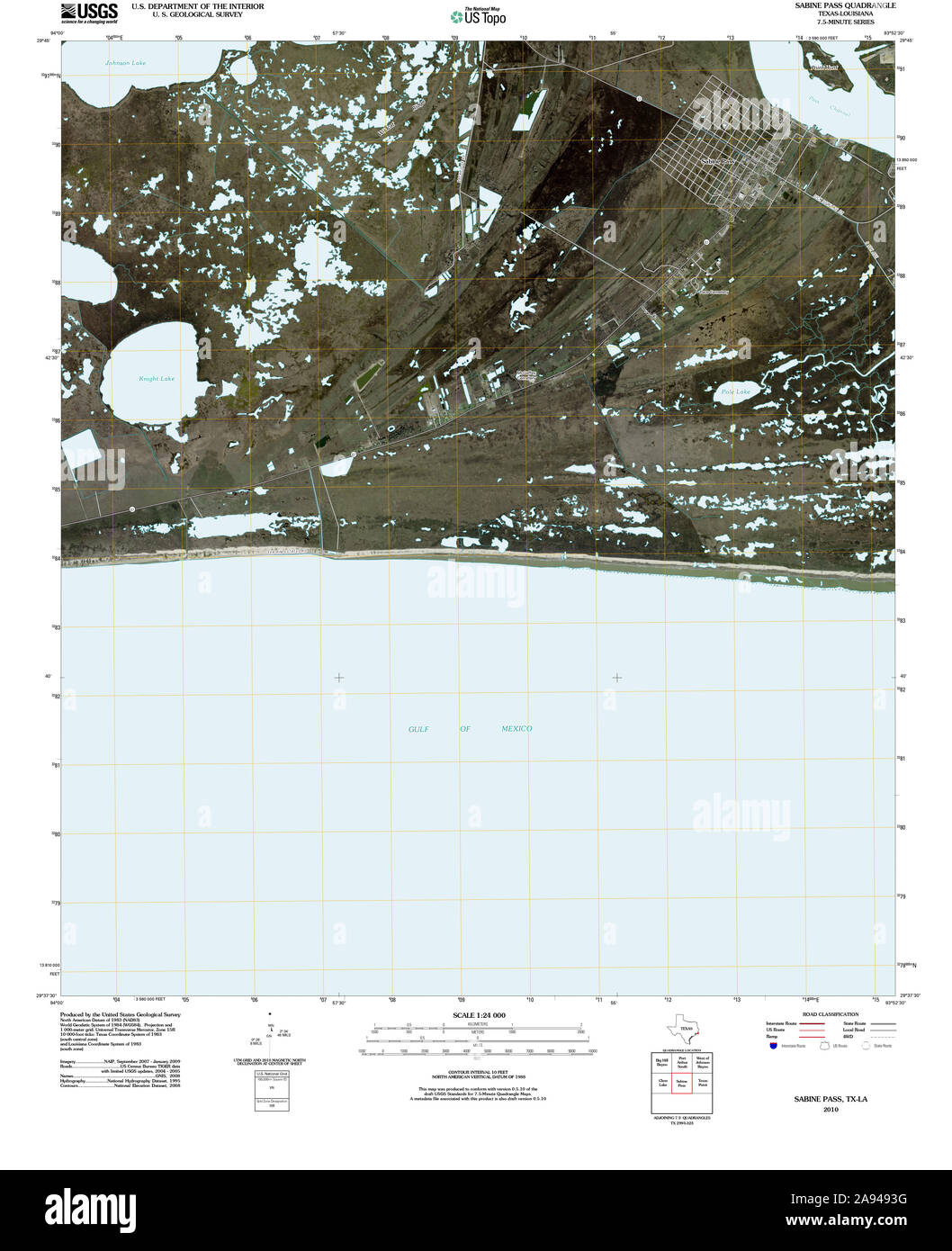 USGS TOPO Map Texas TX Sabine Pass 20100611 TM Restoration Stock Photo