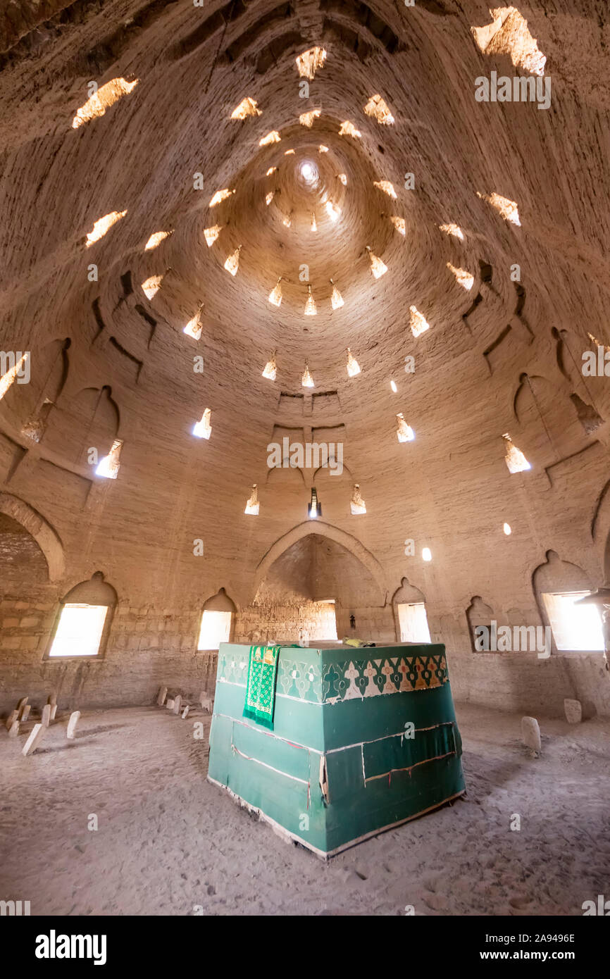 Interior of the mausoleum of a Sufi saint made of mudbricks; Koyeka, Northern State, Sudan Stock Photo