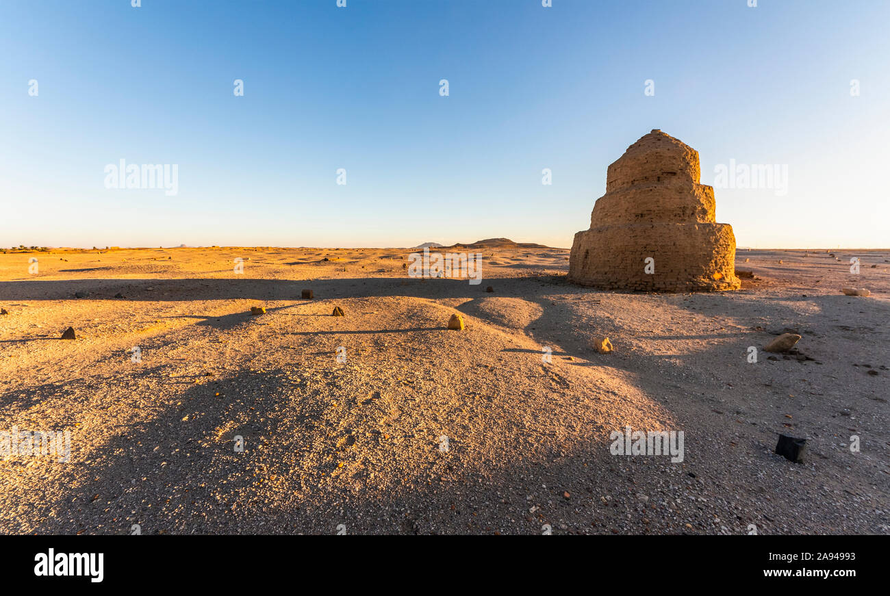 Muslim cemetery near the ruins of an Ottoman fort; Sai Island, Nubia, Northern State, Sudan Stock Photo