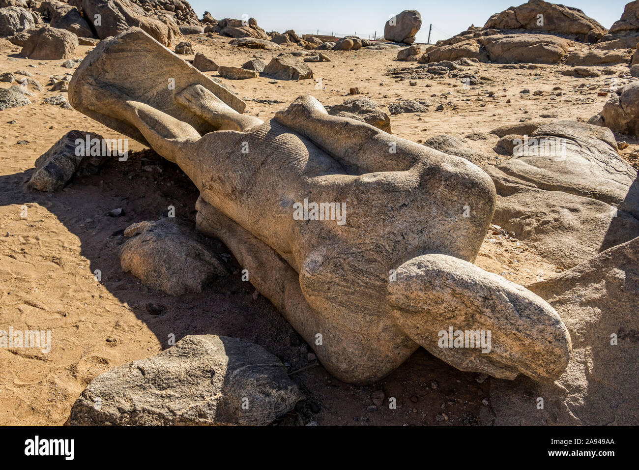 Unfinished statue of a Nubian Pharaoh of the 25th dynasty in the quarries near Tombos; Northern State, Sudan Stock Photo