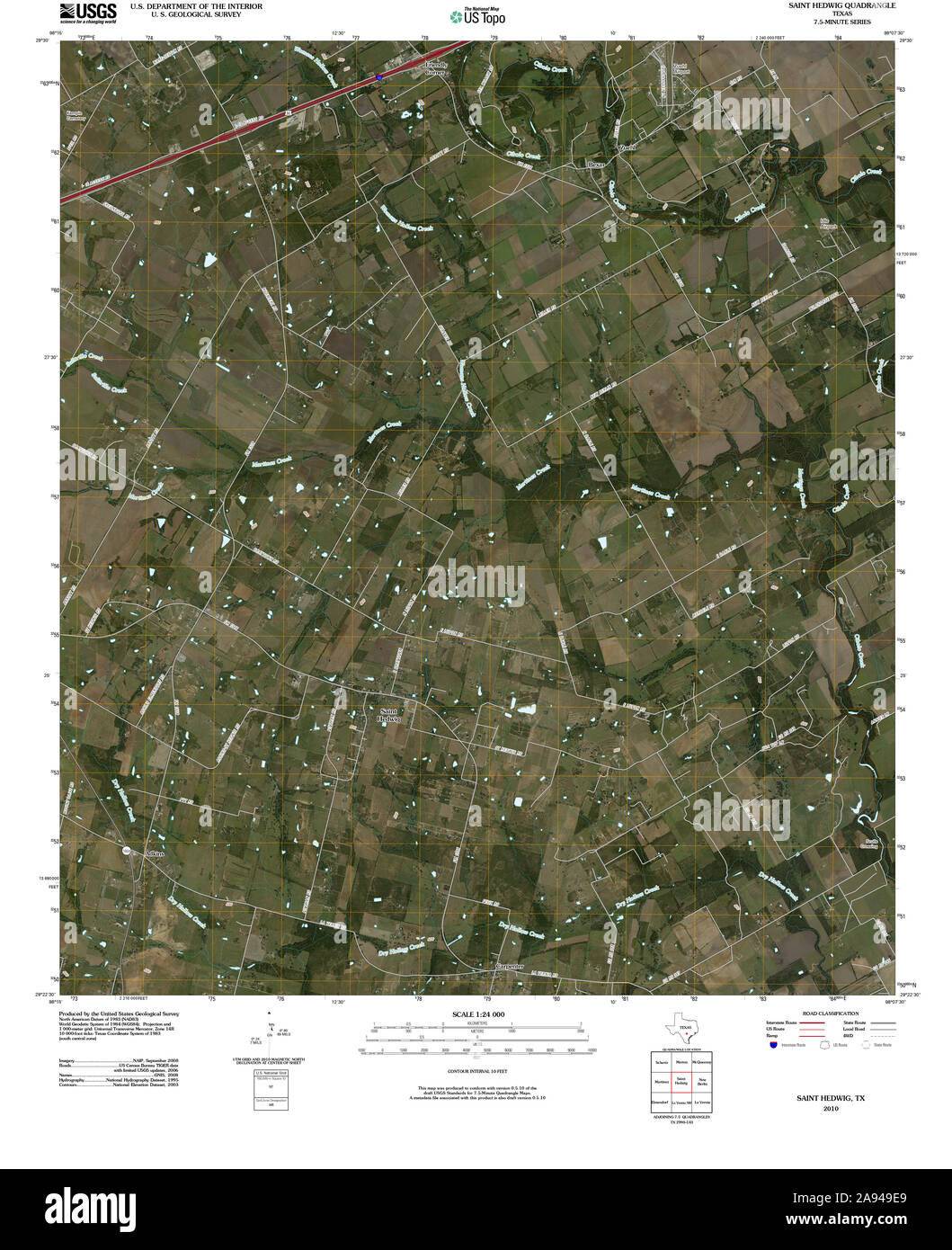 USGS TOPO Map Texas TX Saint Hedwig 20100517 TM Restoration Stock Photo