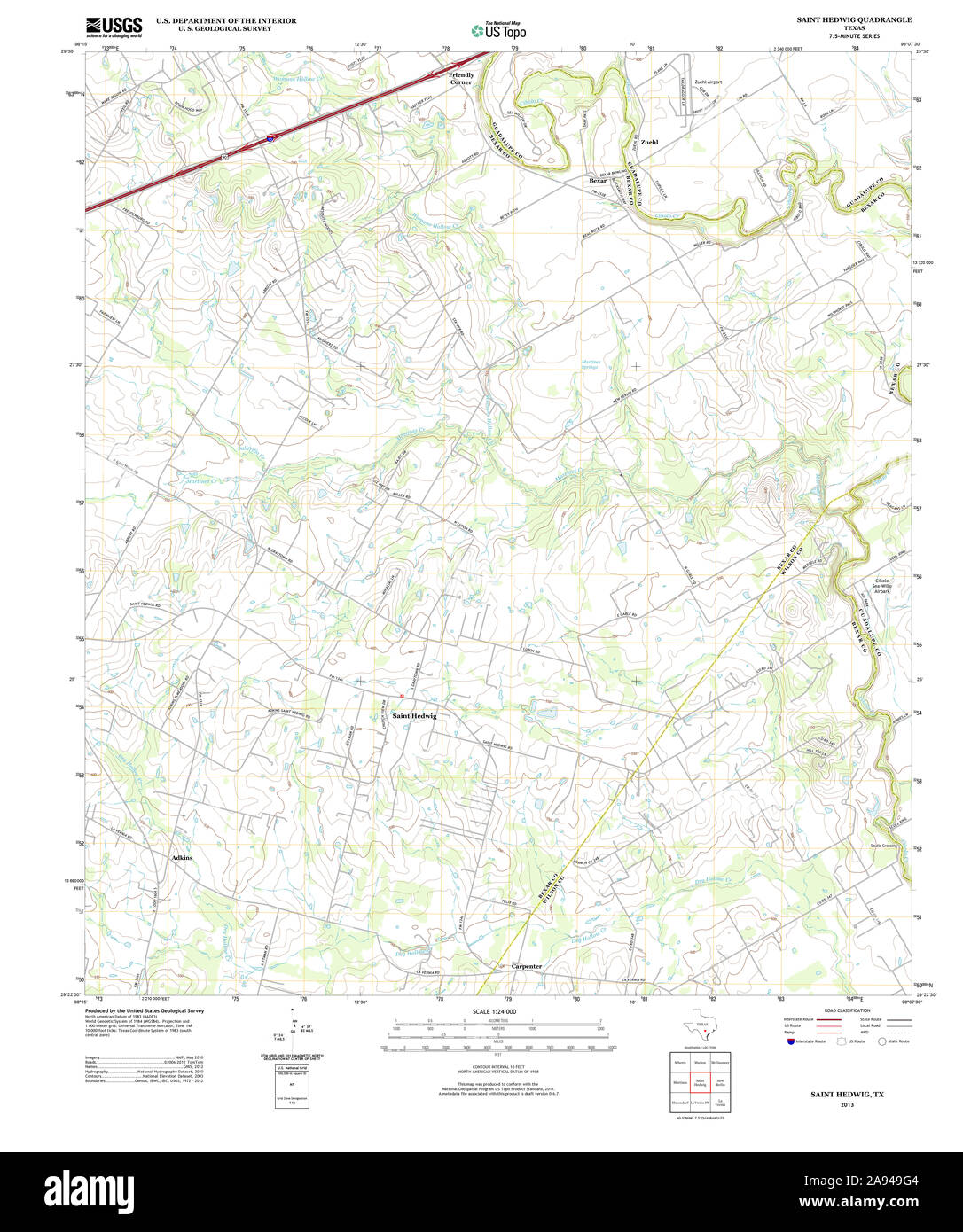USGS TOPO Map Texas TX Saint Hedwig 20130221 TM Restoration Stock Photo