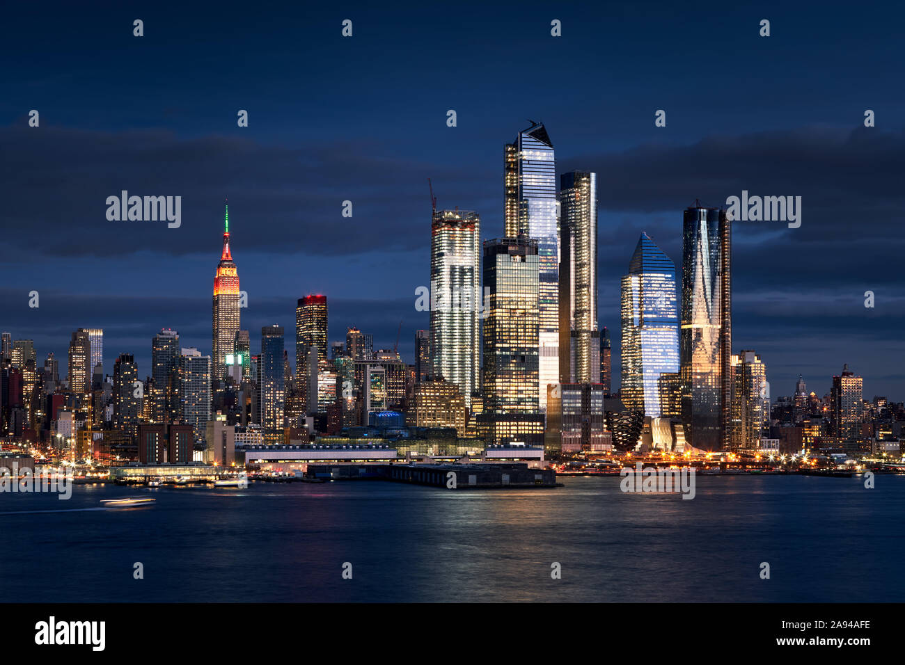 New York City skyline from the Hudson River with the skyscrapers of the Hudson Yards redevelopment project. Manhattan Midtown West, NYC, NY, USA Stock Photo