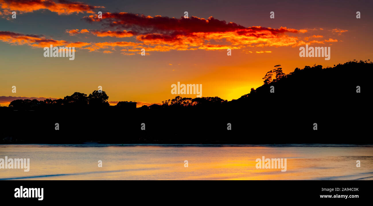 Sunrise over Coromandel Peninsula; North Island, New Zealand Stock ...