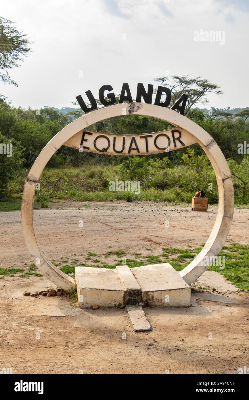 Equator marker, Kasese District; Western Region, Uganda Stock Photo