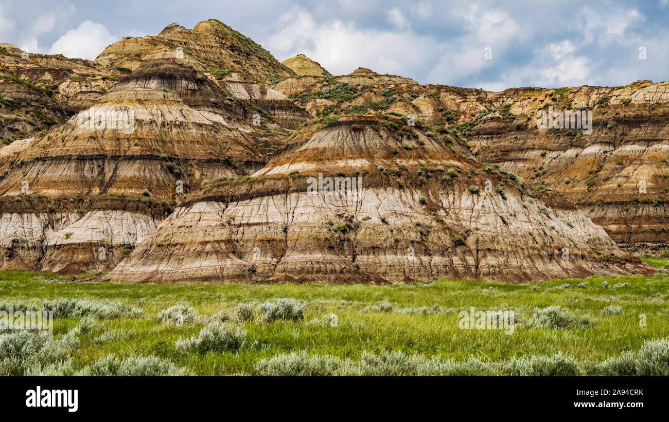 Extreme terrain in the badlands of Drumheller, Kneehill County; Drumheller, Alberta, Canada Stock Photo
