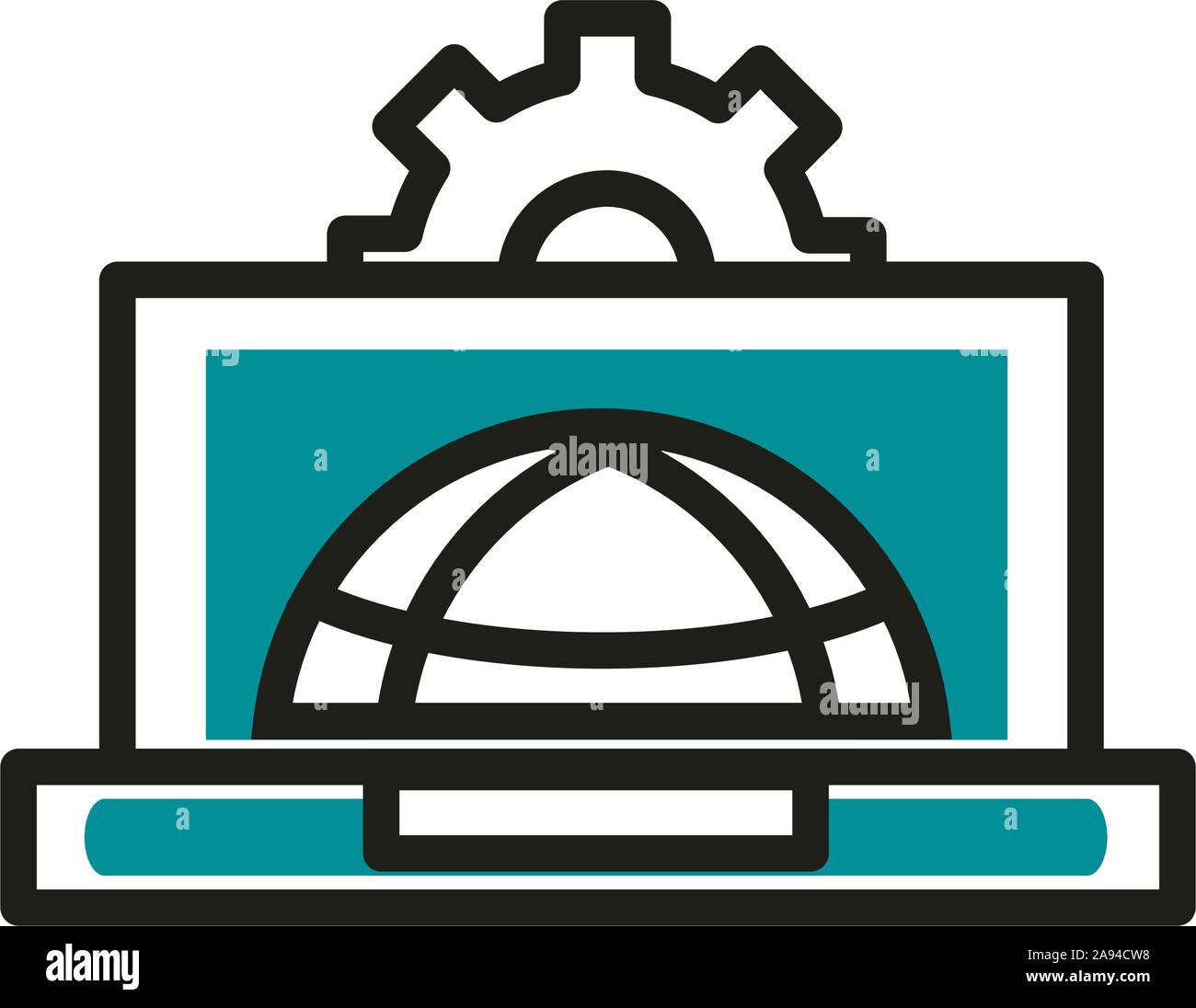 laptop world settings web development icon vector illustration line and ...