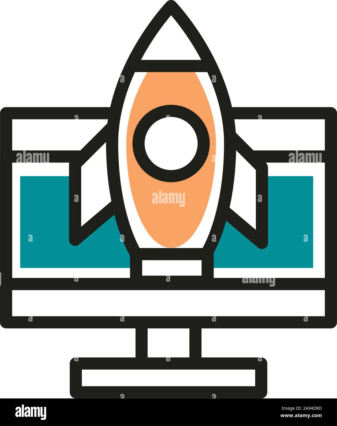 computer startup web development icon vector illustration line and fill Stock Vector
