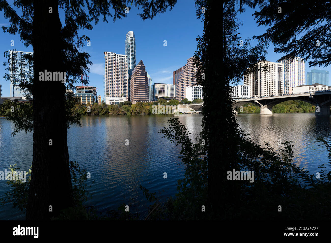 Lady Bird Lake, city skyline, Austin Texas Stock Photo - Alamy