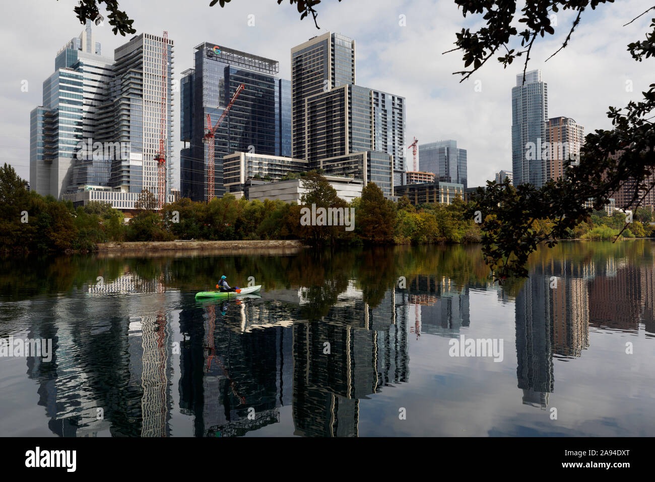 Lady Bird Lake, city skyline, Austin Texas Stock Photo - Alamy