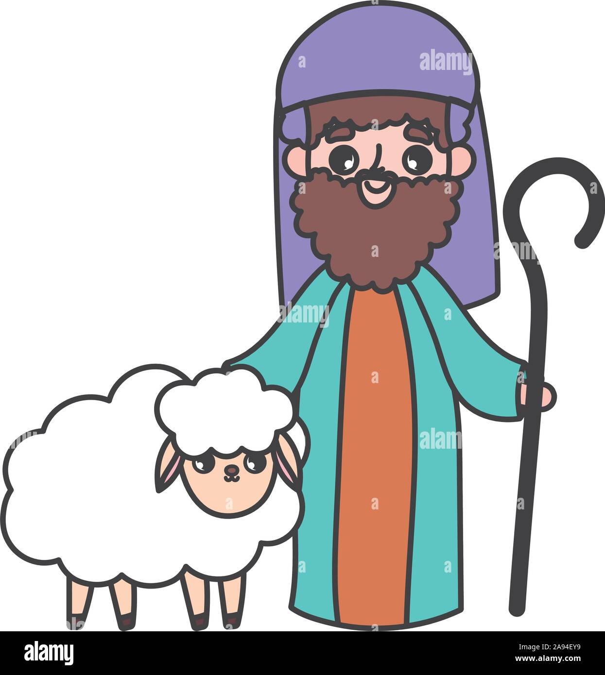 joseph and sheep manger nativity, merry christmas vector illustration ...