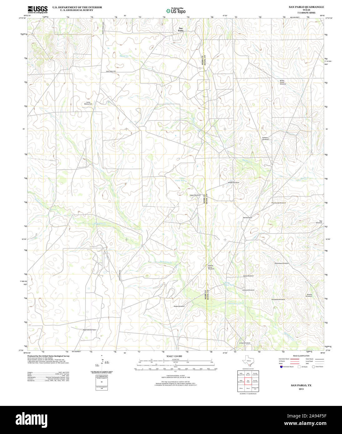 USGS TOPO Map Texas TX San Pablo 20130109 TM Restoration Stock Photo
