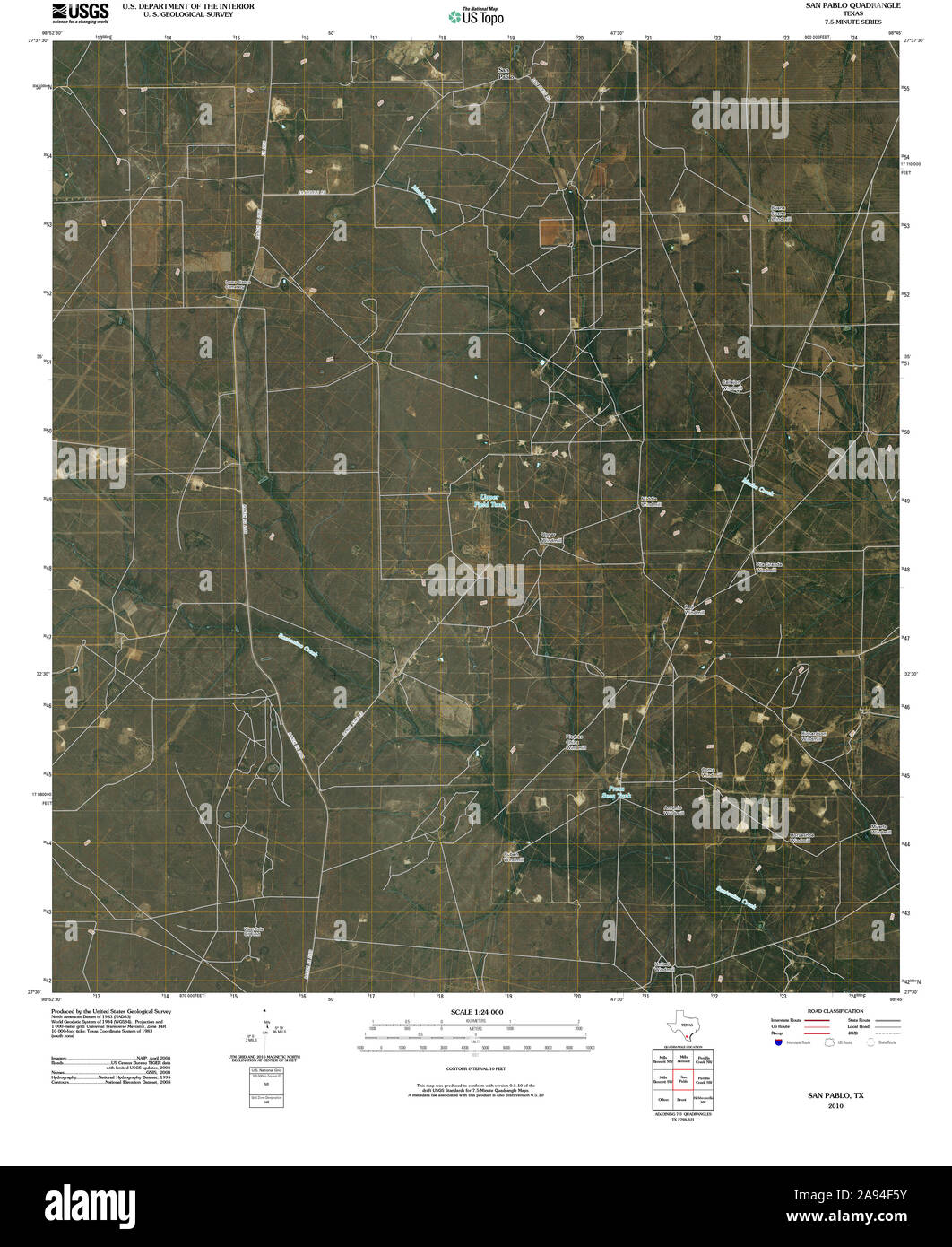 USGS TOPO Map Texas TX San Pablo 20100506 TM Restoration Stock Photo
