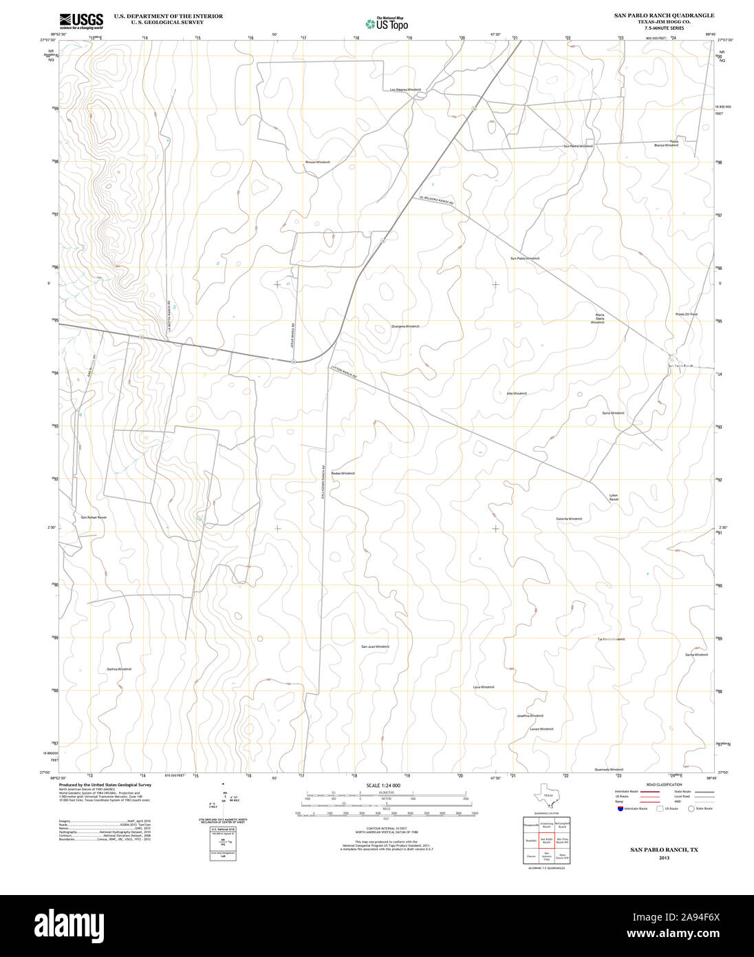USGS TOPO Map Texas TX San Pablo Ranch 20130103 TM Restoration Stock Photo