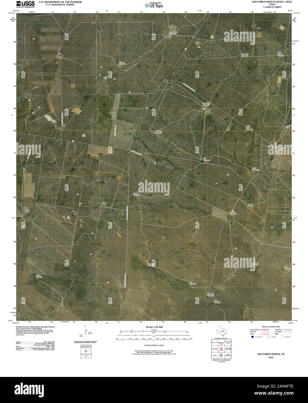 USGS TOPO Map Texas TX San Pablo Ranch 20100524 TM Restoration Stock Photo