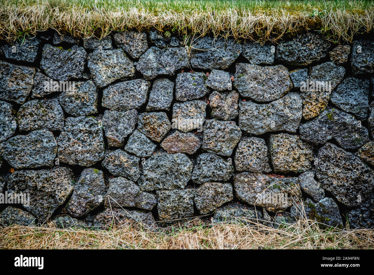 Basalt stone wall; Snaefellsnes, Iceland Stock Photo