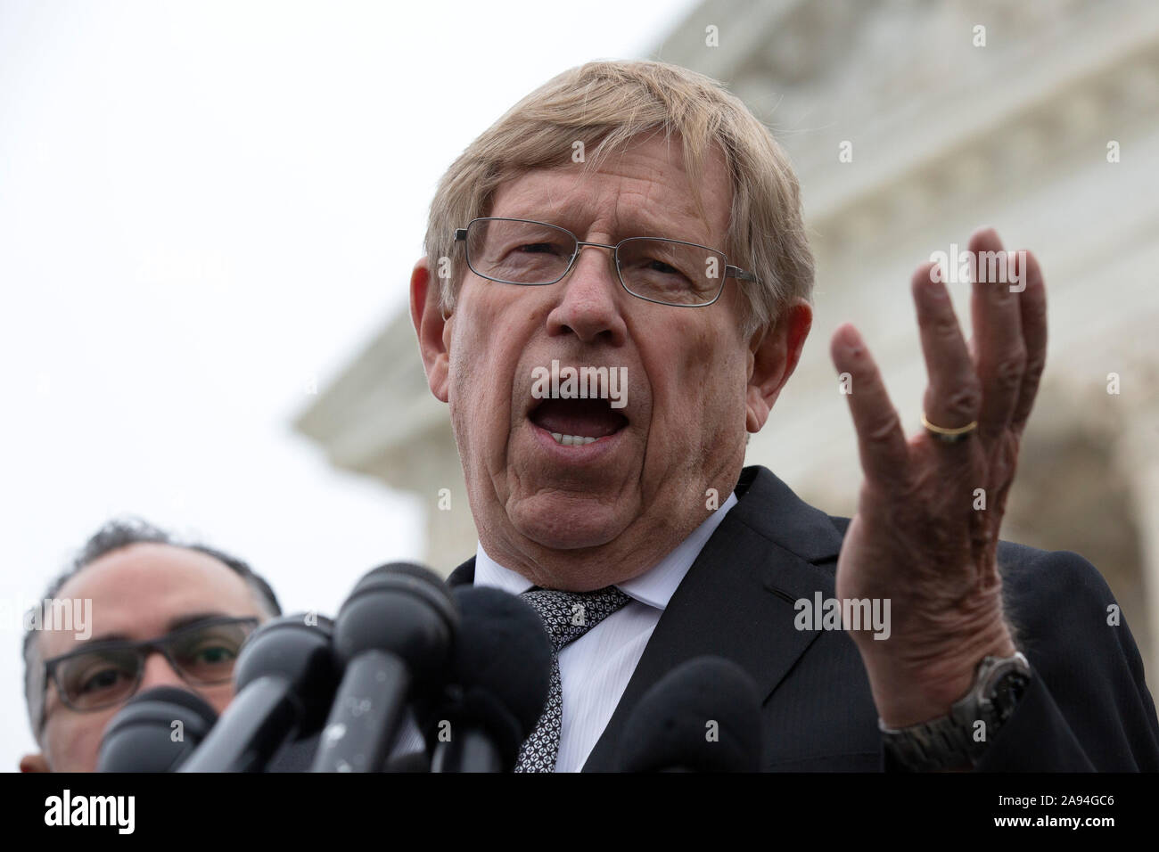 Washington, United States Of America. 12th Nov, 2019. Former United States Solicitor General Ted Olson speaks to the press after the Supreme Court heard arguments on the Deferred Action for Childhood Arrivals program in Washington, DC, U.S. on Tuesday, November 12, 2019. Credit: Stefani Reynolds/CNP | usage worldwide Credit: dpa/Alamy Live News Stock Photo