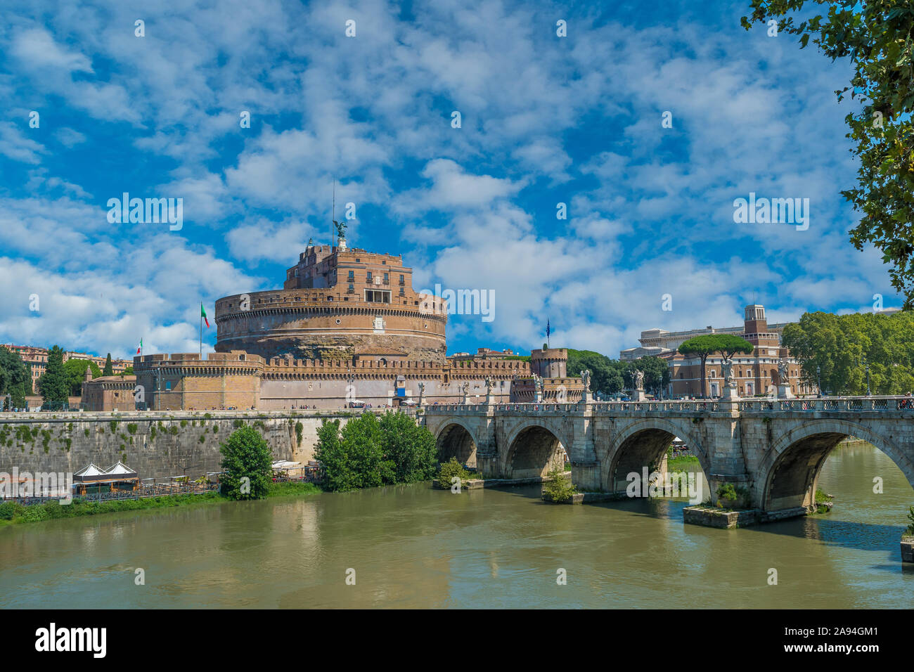 Sant'Angelo Castle framed by the tree in Rome, Italy Stock Photo