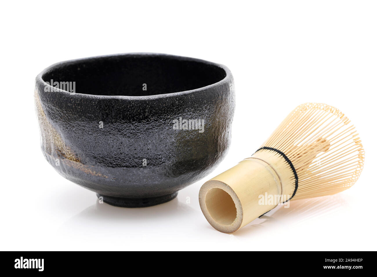 Tea bowl with tea whisk used in Japanese matcha green tea ceremony on