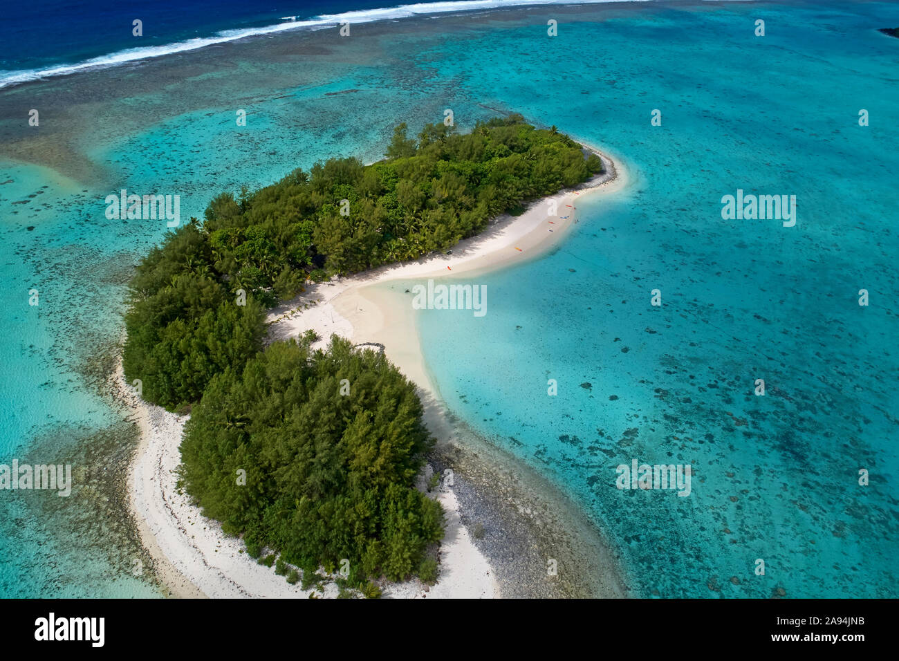 Koromiri Island, Muri Lagoon, Rarotonga, Cook Islands, South Pacific - drone aerial Stock Photo