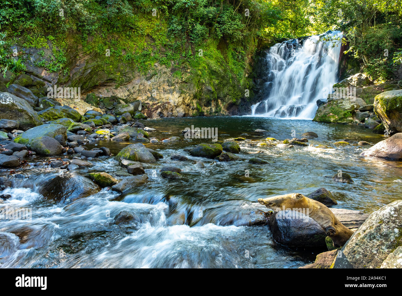 The upper Cascada de Texolo waterfall near Xico, Veracruz, Mexico. The remote jungle area was used in filming the movie Romancing the Stone. Stock Photo