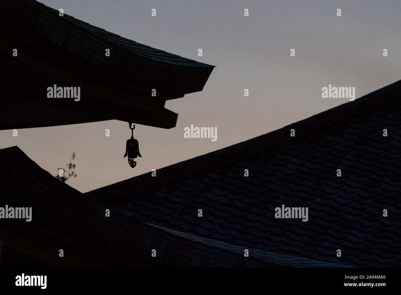 Abstract silhouette image of a shrine's roof in Shin-Otsuka, Tokyo, Japan. Stock Photo