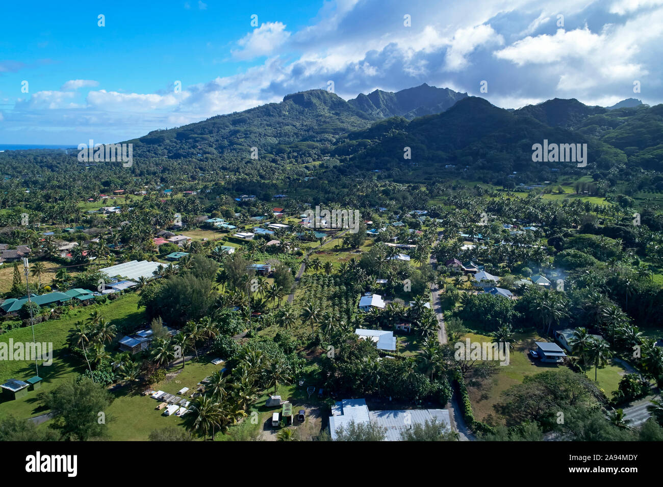 Aroa, Rarotonga, Cook Islands, South Pacific - drone aerial Stock Photo