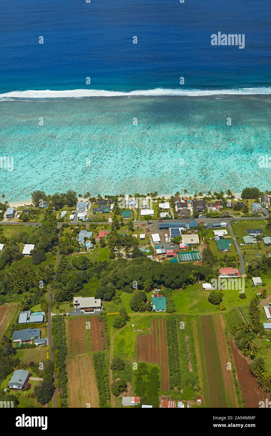 Vaimaanga Tapere, Rarotonga, Cook Islands, South Pacific - aerial Stock Photo