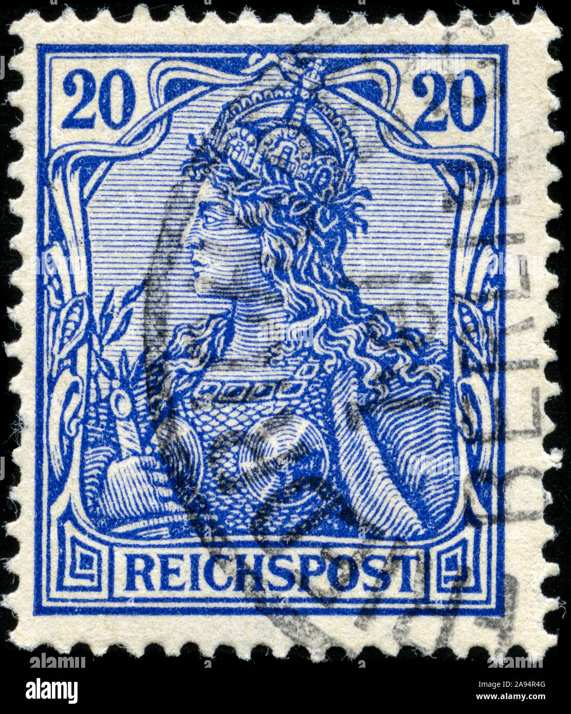 Germania with imperial crown, inscription 'REICHSPOST' Stock Photo