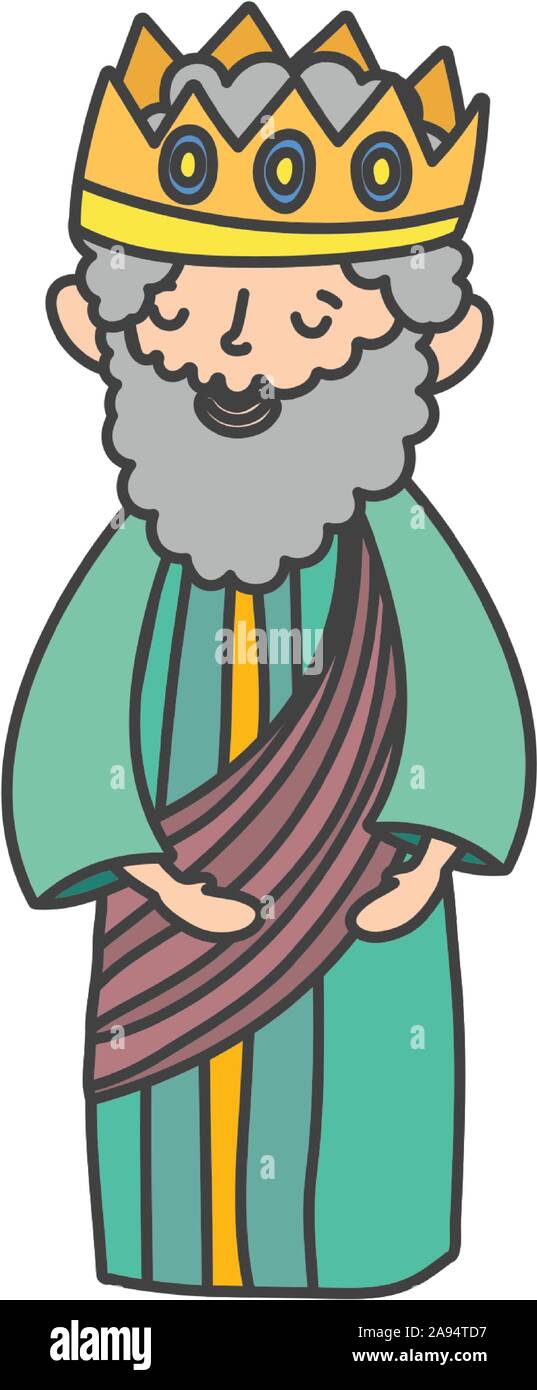 wise king with crown manger nativity, merry christmas vector