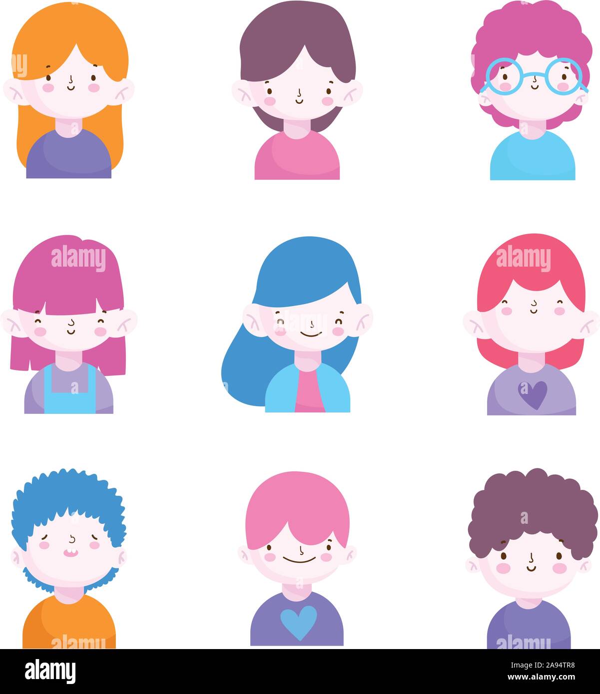 cute little boys and girls characters portrait set vector illustration ...