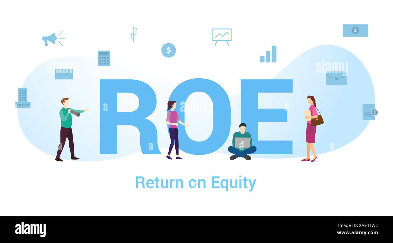 roe return on equity concept with big word or text and team people with modern flat style - vector illustration Stock Photo
