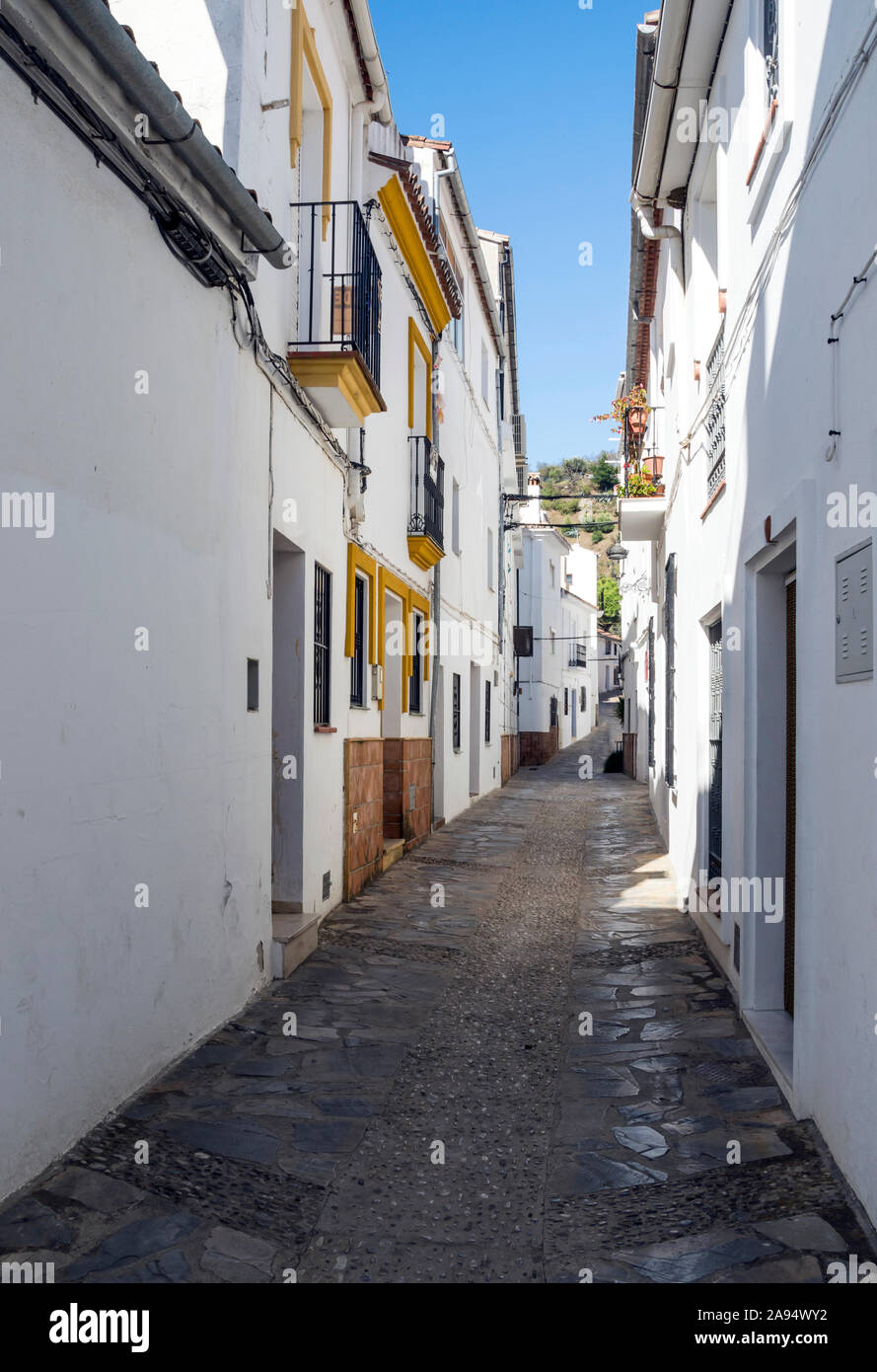 Street in a village of white houses in the Spanish province of Malaga