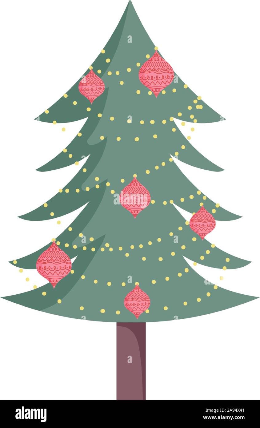 merry christmas decorative tree red balls and lights vector ...