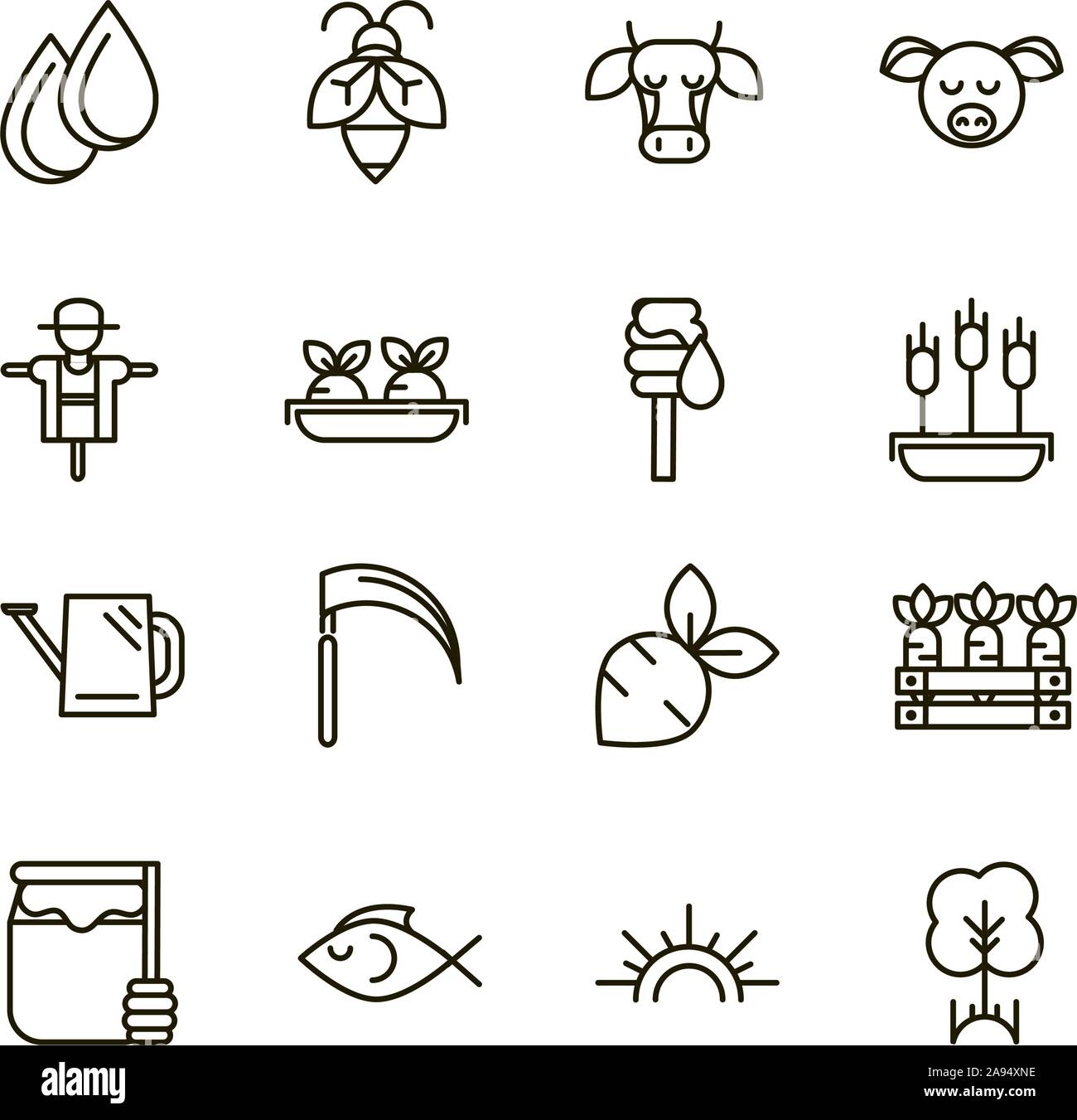rural agriculture thick line icons set vector illustration Stock Vector ...