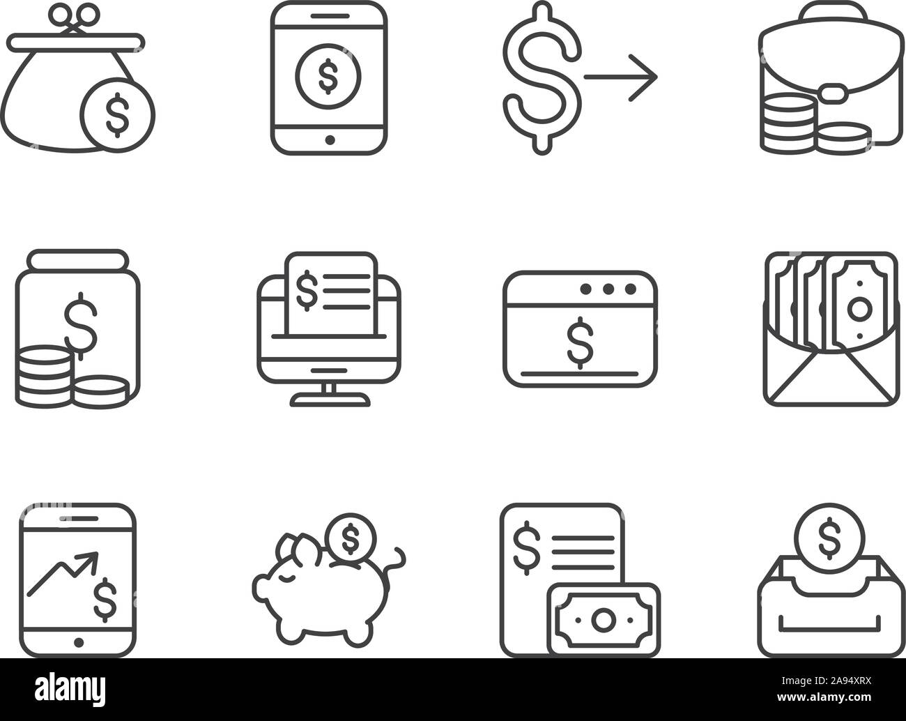 finance bank money icons set thick line vector illustration Stock ...