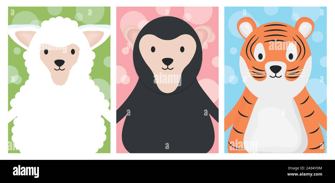 cute animals sheep tiger and sloth bear cartoon banner dotted ...