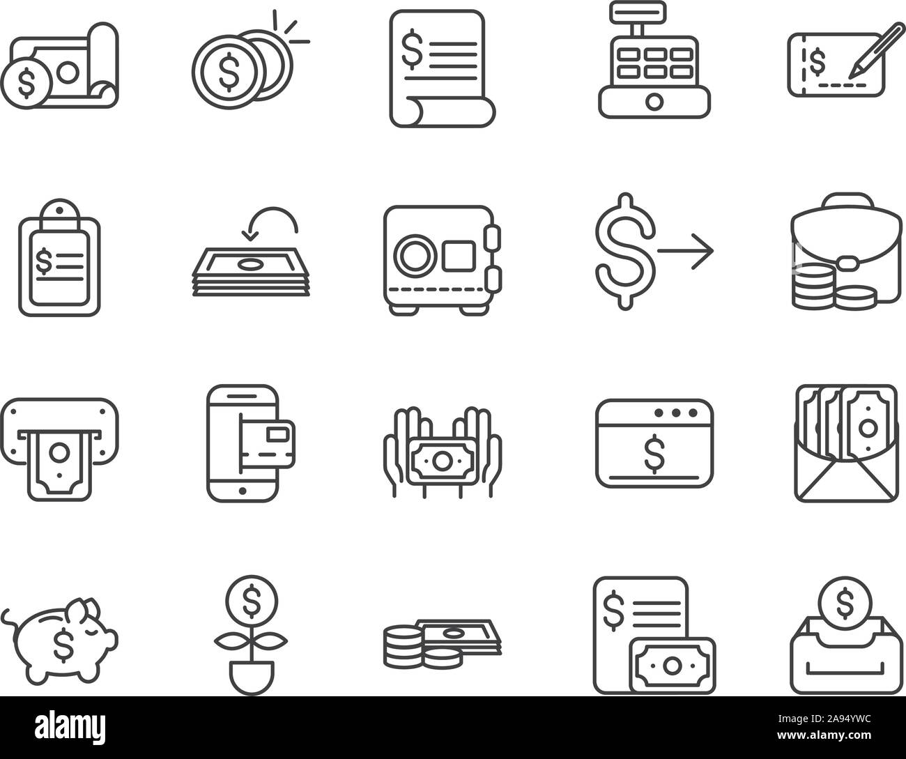 finance bank money icons set thick line vector illustration Stock ...