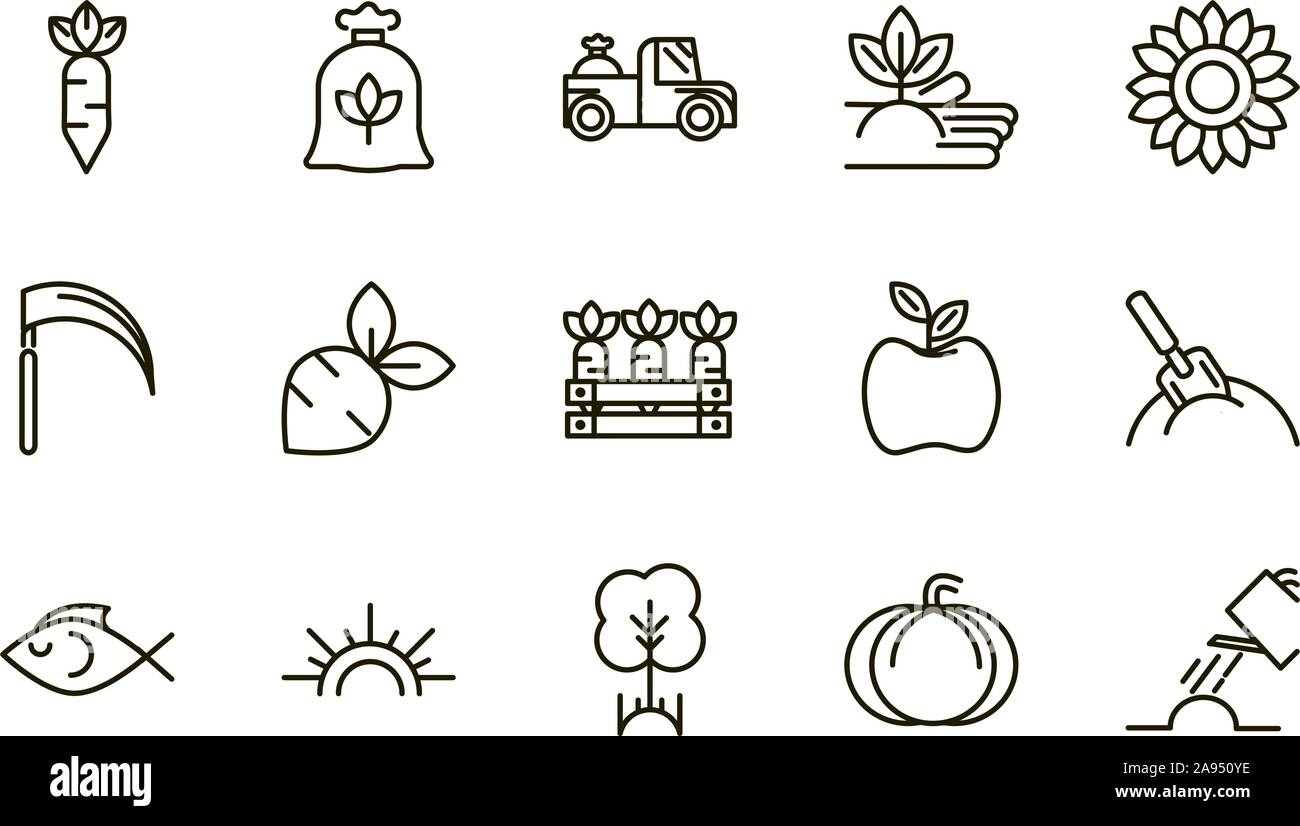 rural agriculture thick line icons set vector illustration Stock Vector ...