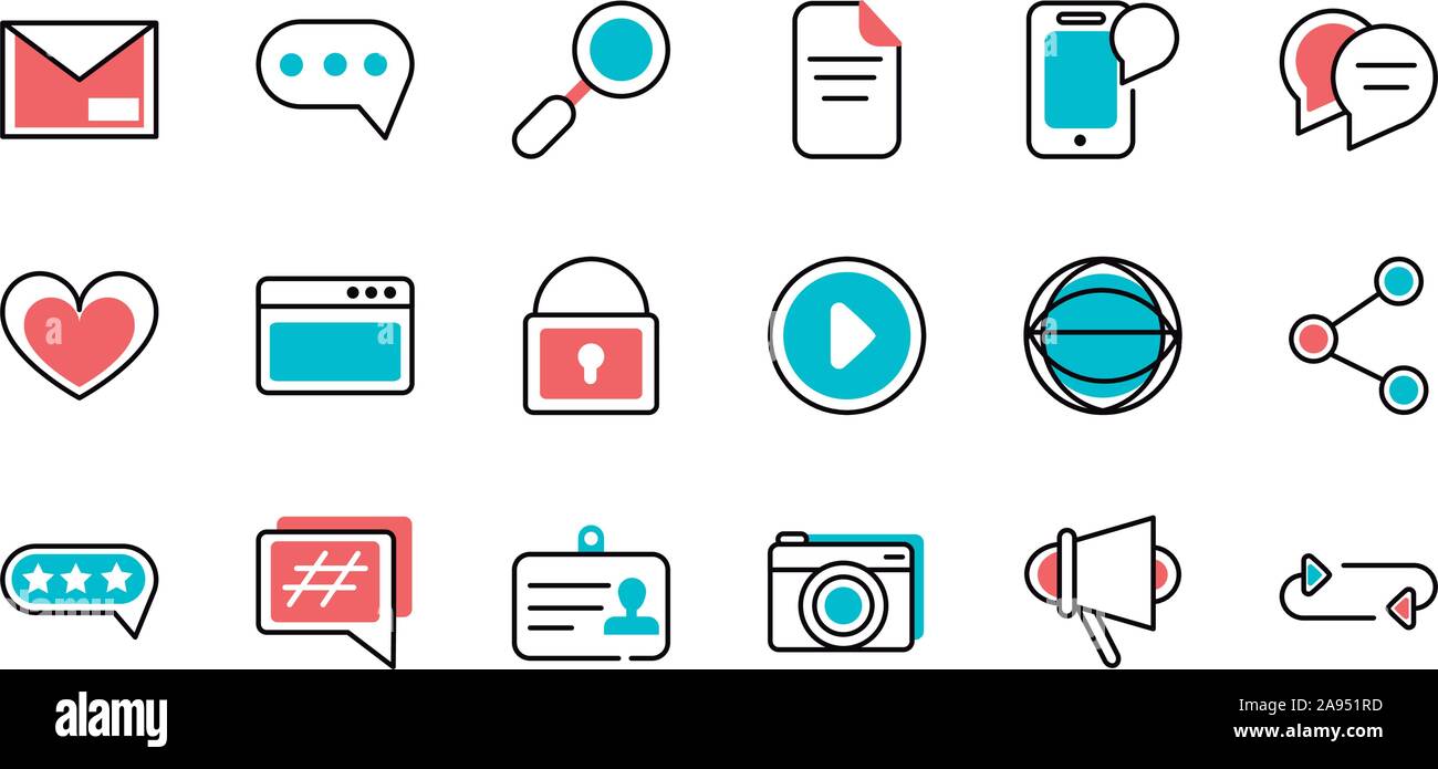social media icons set line and fill vector illustration Stock Vector ...