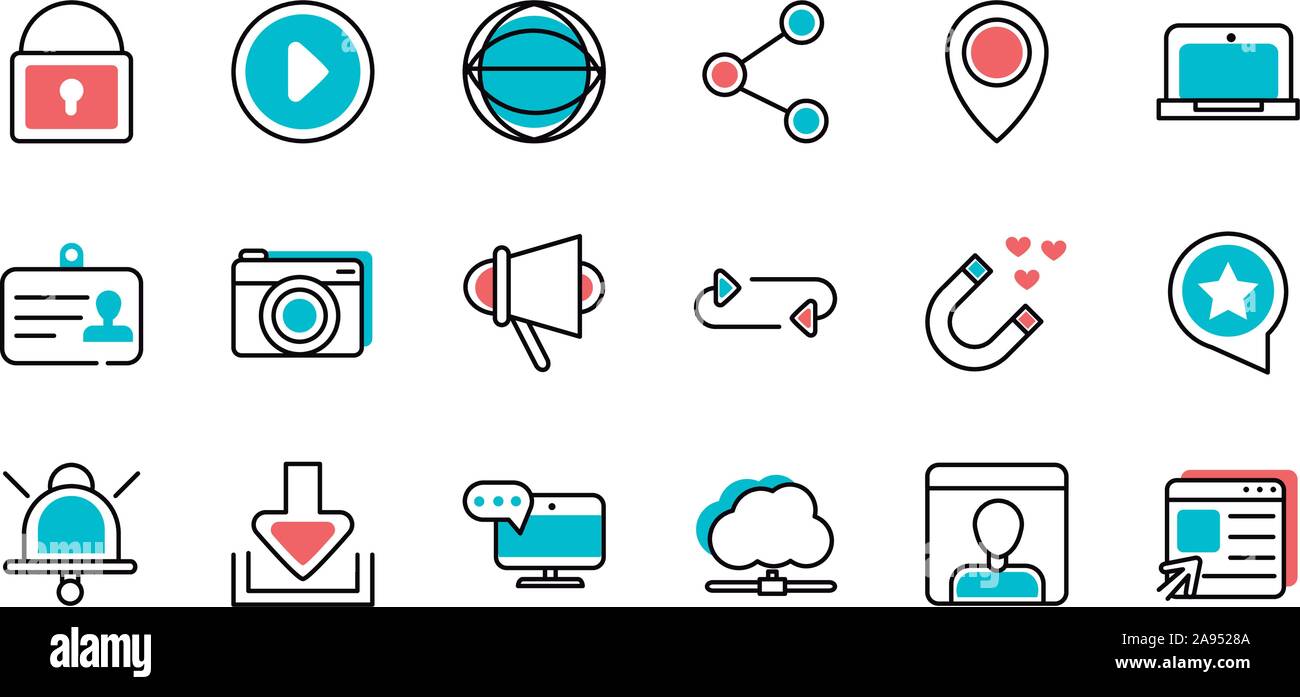 social media icons set line and fill vector illustration Stock Vector ...