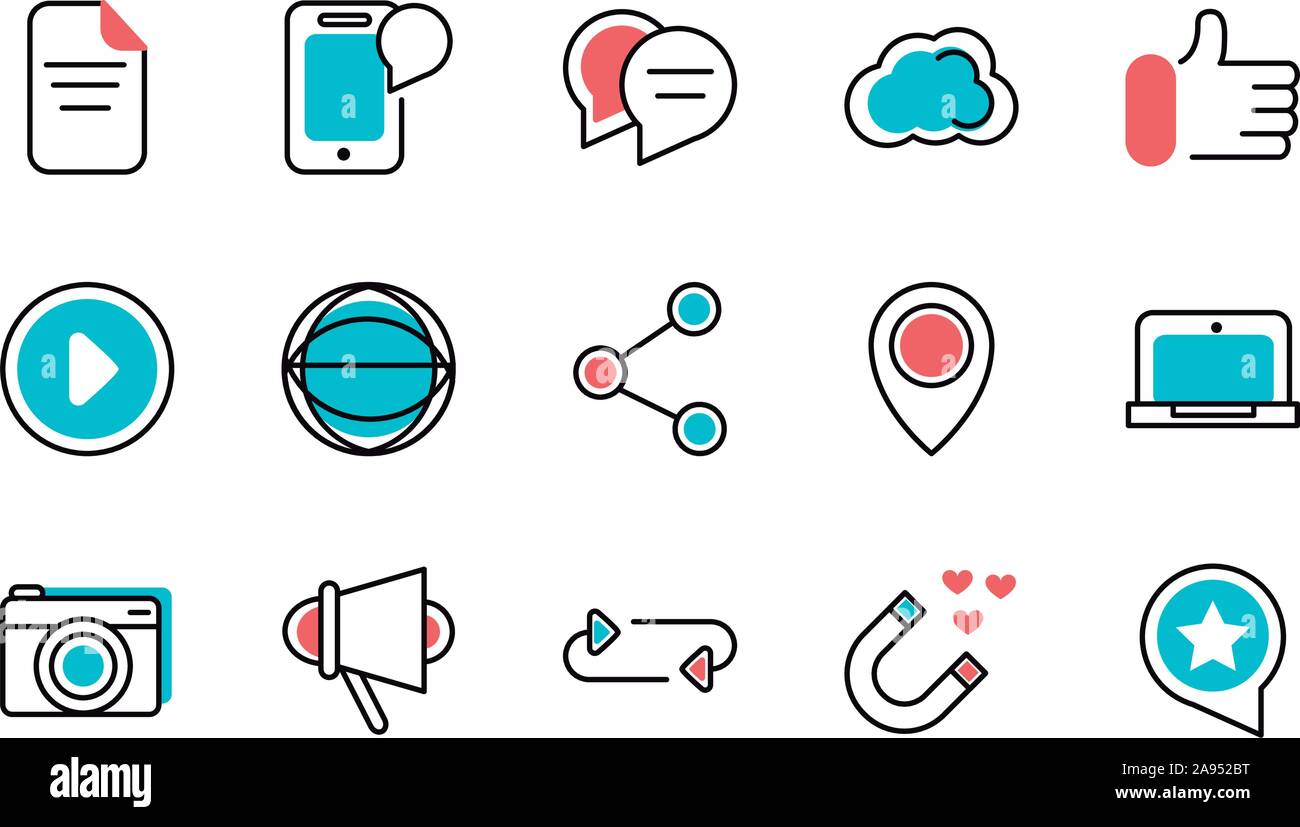 social media icons set line and fill vector illustration Stock Vector ...