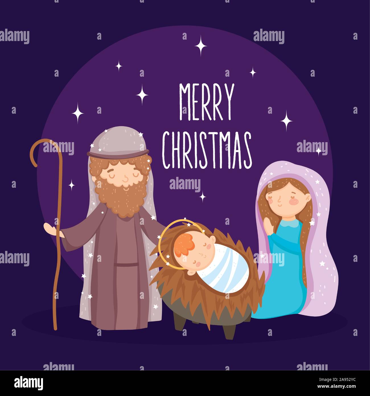 mary joseph and baby manger nativity, merry christmas vector ...
