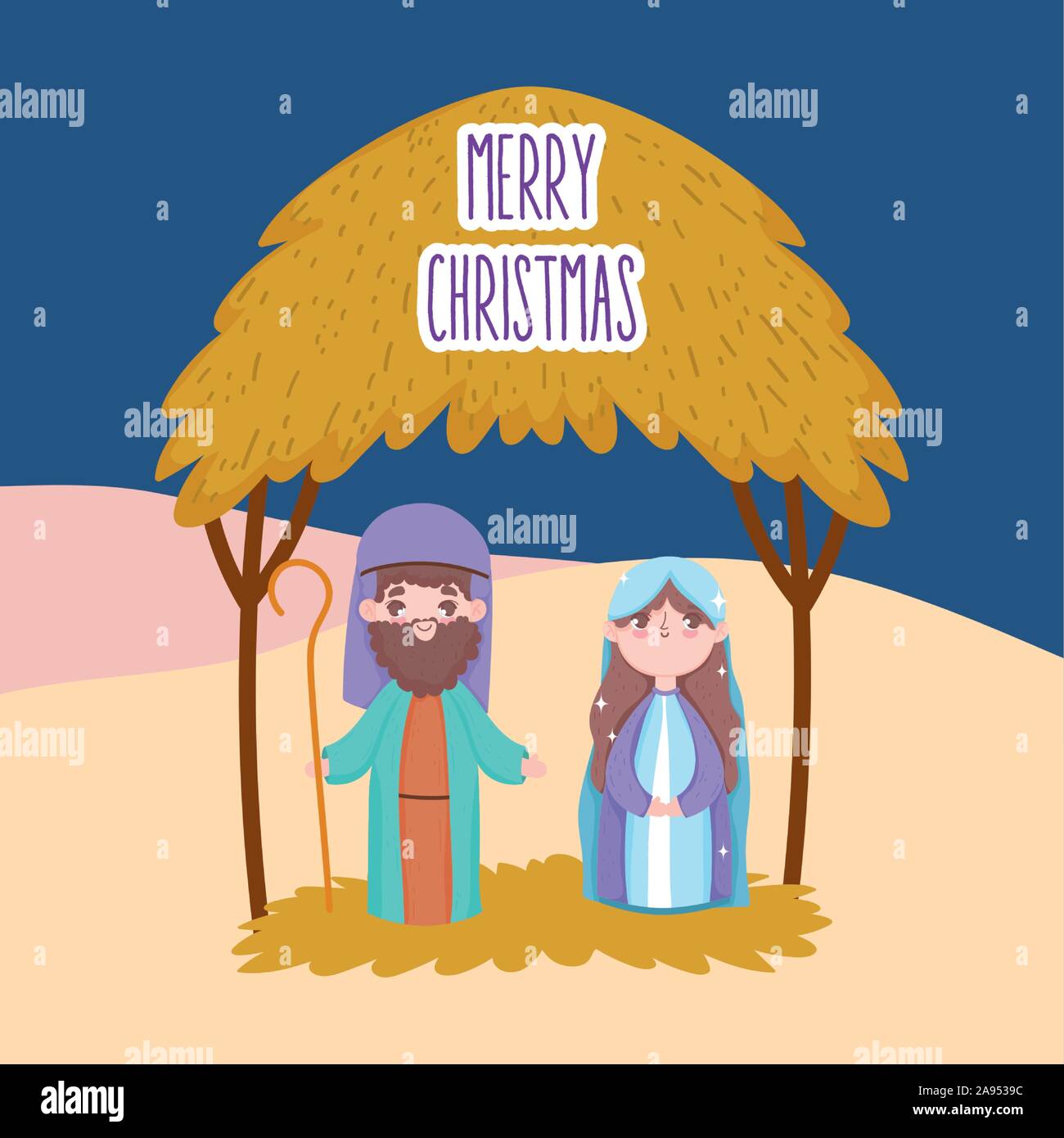 joseph and mary hut desert manger nativity, merry christmas vector ...