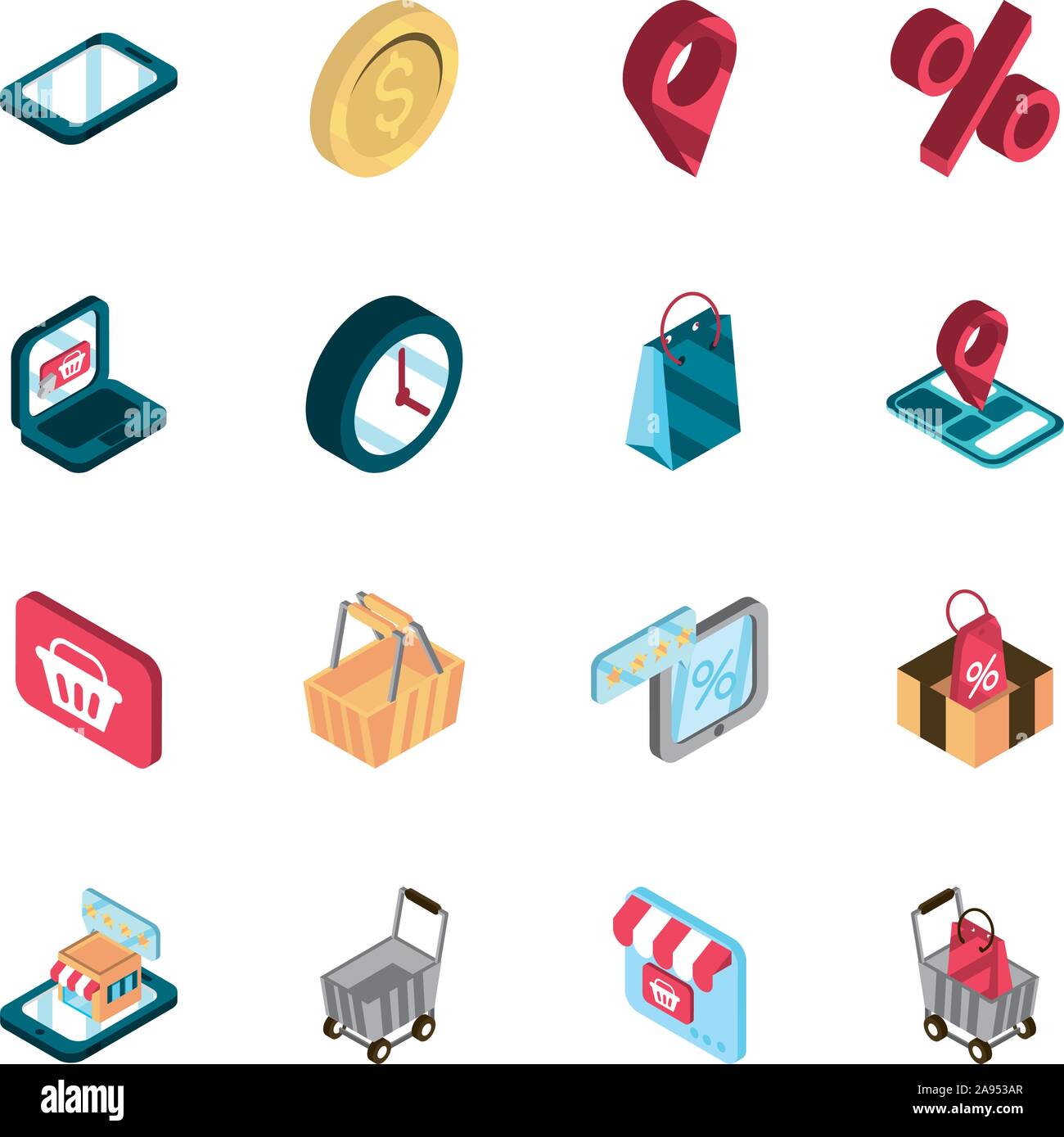 online shopping isometric icons collection vector illustration Stock ...