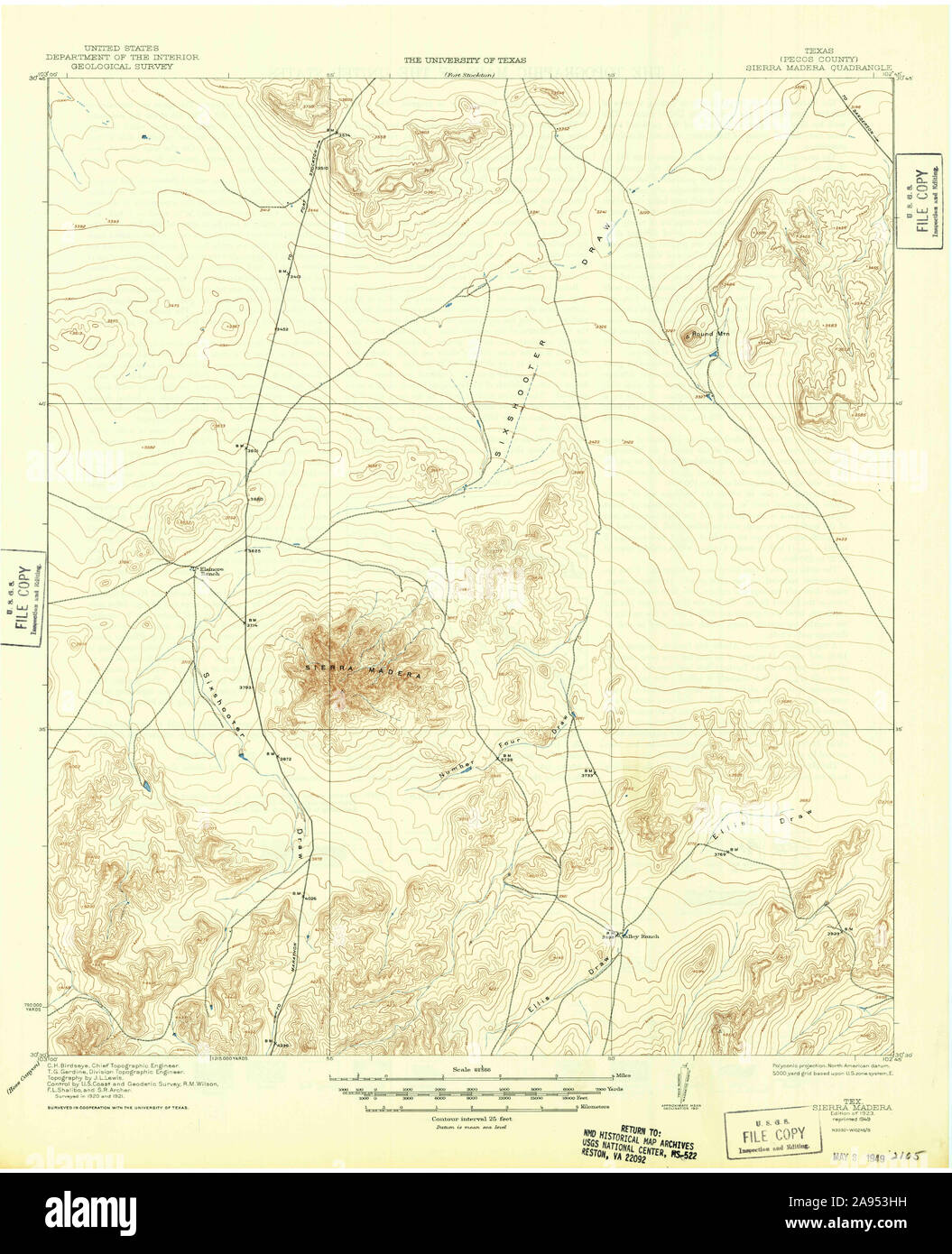 USGS TOPO Map Texas TX Sierra Madera 121783 1923 62500 Restoration Stock Photo
